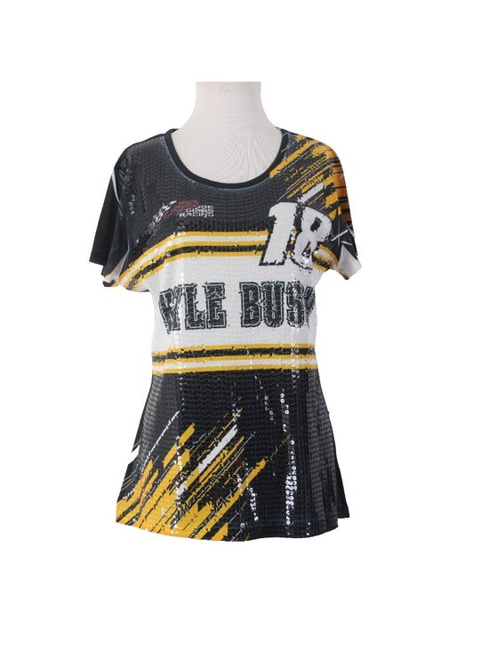 Over The Wall Tops - Over The Wall Top Sz XL Black White Yellow Sequin Kyle Busch 18 100% Poly Top